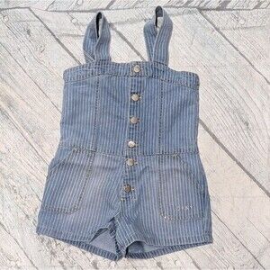 DKNY Size 7 Striped Denim Overall Romper